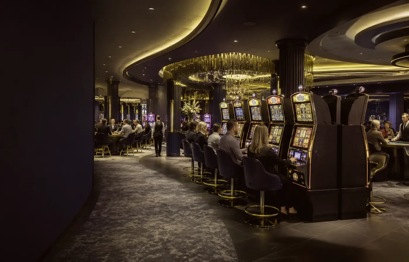 Fysieke casinozaal met verschillende zones